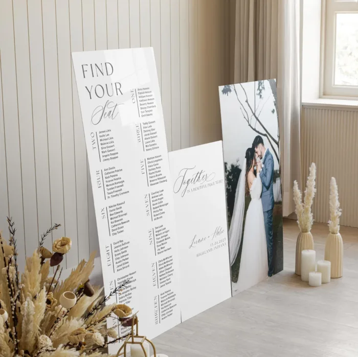 White Acrylic Seating Chart and Welcome Sign