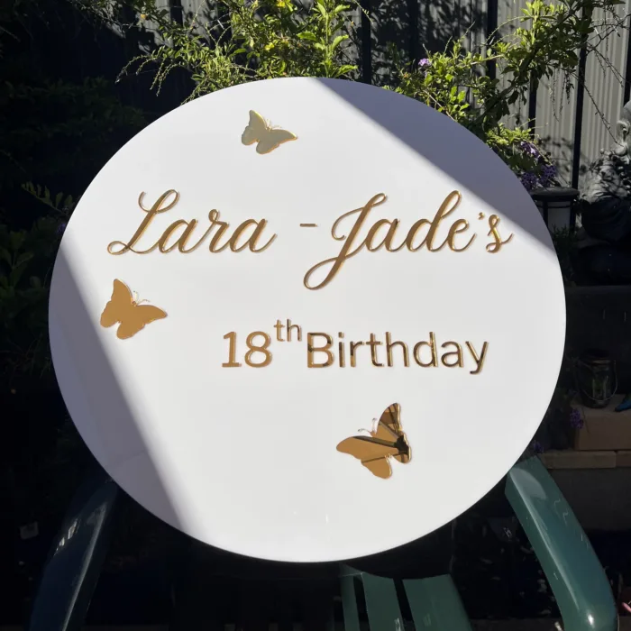 Acrylic 3D Double Layered Butterfly Birthday Round Sign - Image 2
