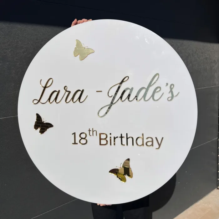 Acrylic 3D Double Layered Butterfly Birthday Round Sign - Image 4